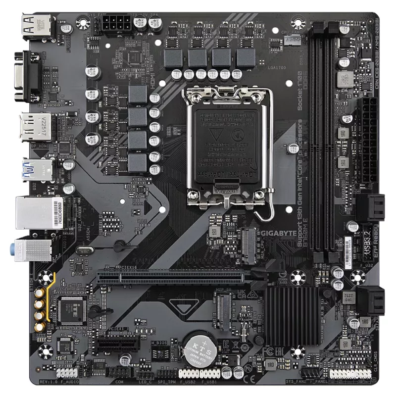 GIGABYTE B760M E Placa-mãe - Suporta CPUs Intel Core de 14ª Geração, VRM 6+1+1 fases, até 7200MHz DDR5 (OC), 2xPCIe 4.0 M.2, 1 GbE LAN, USB 3.2 Gen 1
