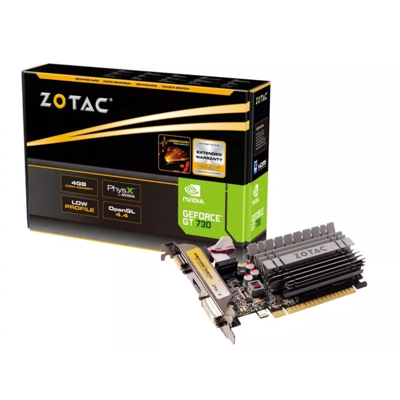 Placa gráfica ZOTAC Force 4GB GT730 PCIe 2.0 x16 DVI/HDMI/VGA 902 MHz 2560x1600