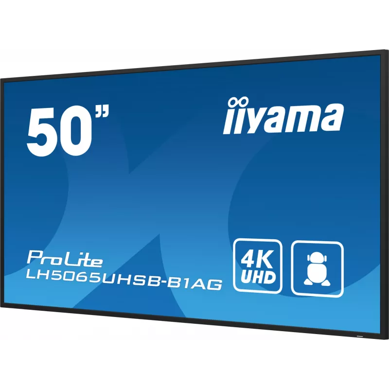 Ecrã de sinalização iiyama LH5065UHSB-B1AG ecrã plano de sinalização digital 125,7 cm (49,5 polegadas) LCD Wi-Fi 800 cd/m² 4K Ultra HD preto processador integrado Android 11 24/7