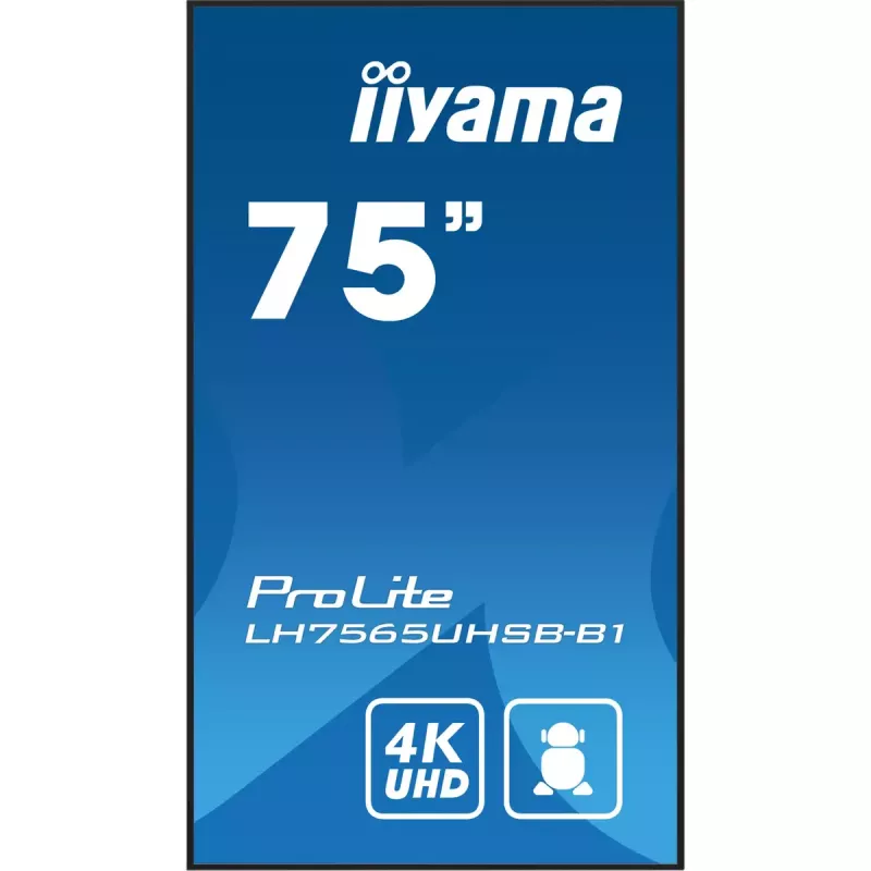 Ecrã de sinalização iiyama LH7565UHSB-B1 design quiosque 189,2 cm (74,5 polegadas) LED Wi-Fi 800 cd/m² 4K Ultra HD preto processador integrado Android 11 24/7