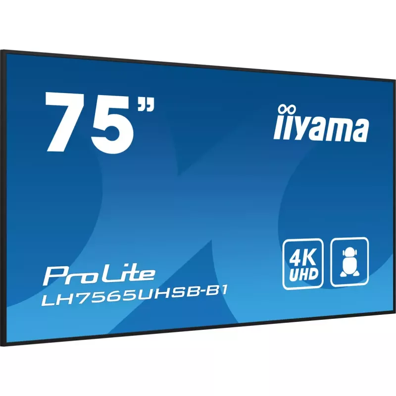 Ecrã de sinalização iiyama LH7565UHSB-B1 design quiosque 189,2 cm (74,5 polegadas) LED Wi-Fi 800 cd/m² 4K Ultra HD preto processador integrado Android 11 24/7