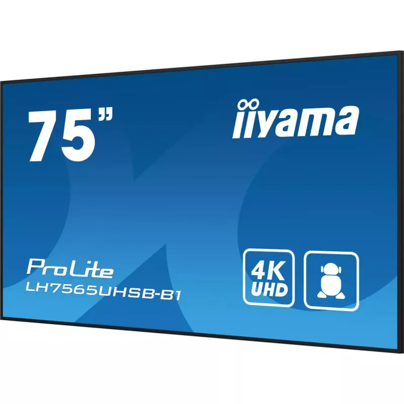 Ecrã de sinalização iiyama LH7565UHSB-B1 design quiosque 189,2 cm (74,5 polegadas) LED Wi-Fi 800 cd/m² 4K Ultra HD preto processador integrado Android 11 24/7