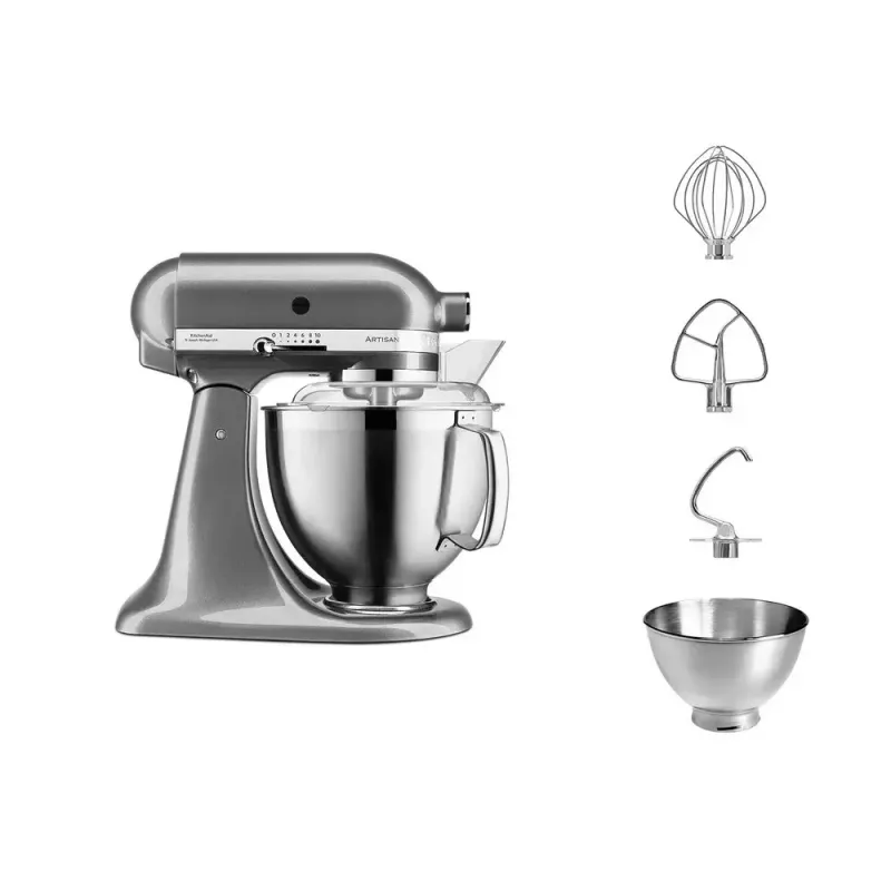 Batedeira KITCHENAID ARTISAN 5KSM185PS — 300 W, 4,8 L tigela de aço inoxidável, 10 velocidades, prateado