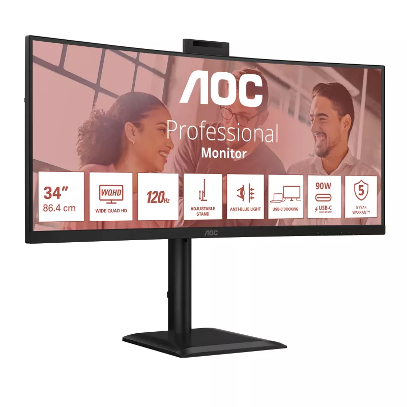 AOC E4 CU34E4CW Monitor de computador 86,4 cm (34 polegadas) 3440 x 1440 píxeis UltraWide Quad HD LED preto