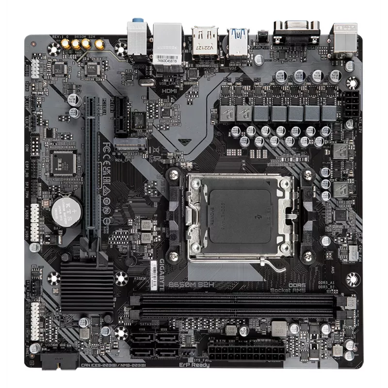 GIGABYTE B650M S2H Motherboard - CPUs AMD Ryzen 9000 Series, 5+2+2 Phases VRM, até 6400MHz DDR5 (OC), 1xPCIe 4.0 M.2, GbE LAN, USB 3.2 Gen 1