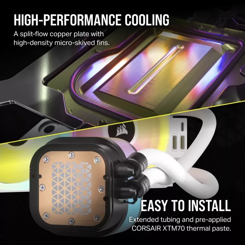 Cooler de CPU CORSAIR – iCUE Link H100i RGB cooler líquido AiO – branco