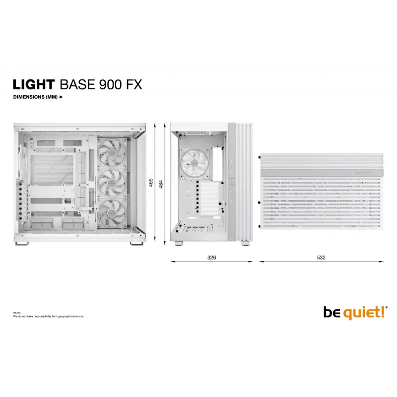 Caixa de PC be quiet! Light Base 900 FX, Full Tower, E-ATX / XL-ATX, vidro temperado, 4 ventoinhas de 140 mm, cooler de CPU de 190 mm, branca