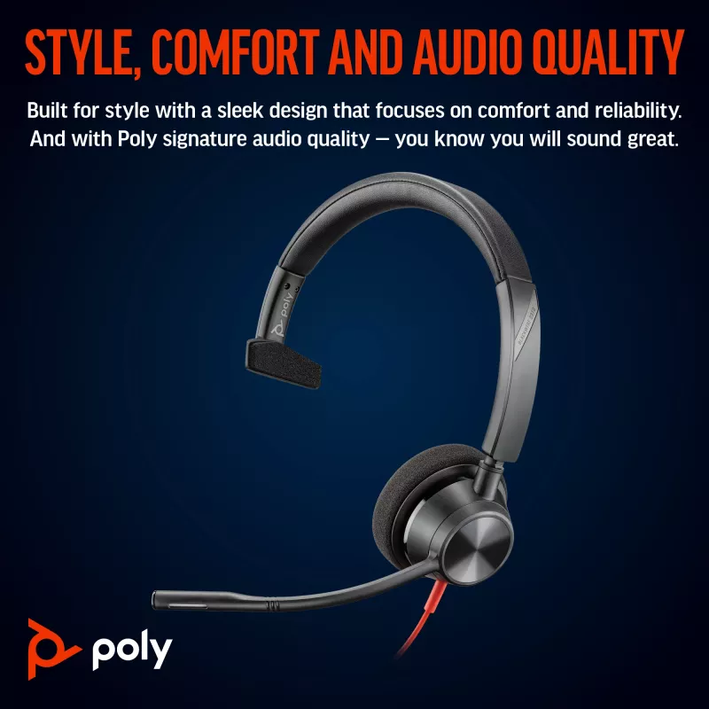 HP Poly Blackwire 3310 headset monaural com USB-C + adaptador USB-C/A