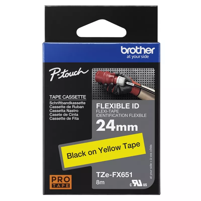 Fita de etiquetas Brother TZE-FX651 preto sobre amarelo TZ