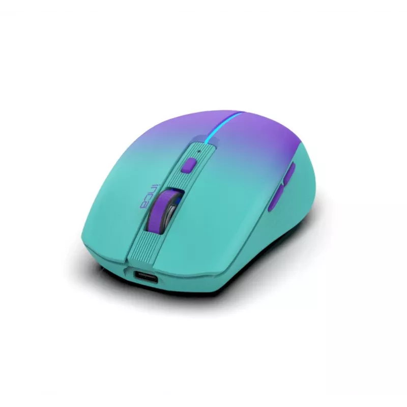 Rato sem fios INCA Iwm-511rm – RF Wireless + Bluetooth + USB Type-C – 1600 dpi – 6 botões – Verde Violeta