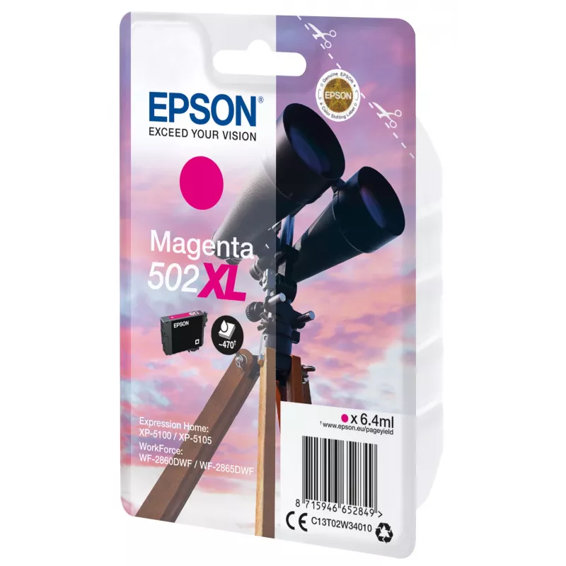 Epson Embalagem individual Magenta 502XL Tinta, Alcance Alto (XL), Magenta, Tinta pigmentada, 6,4 ml, 1 unid., 470 páginas