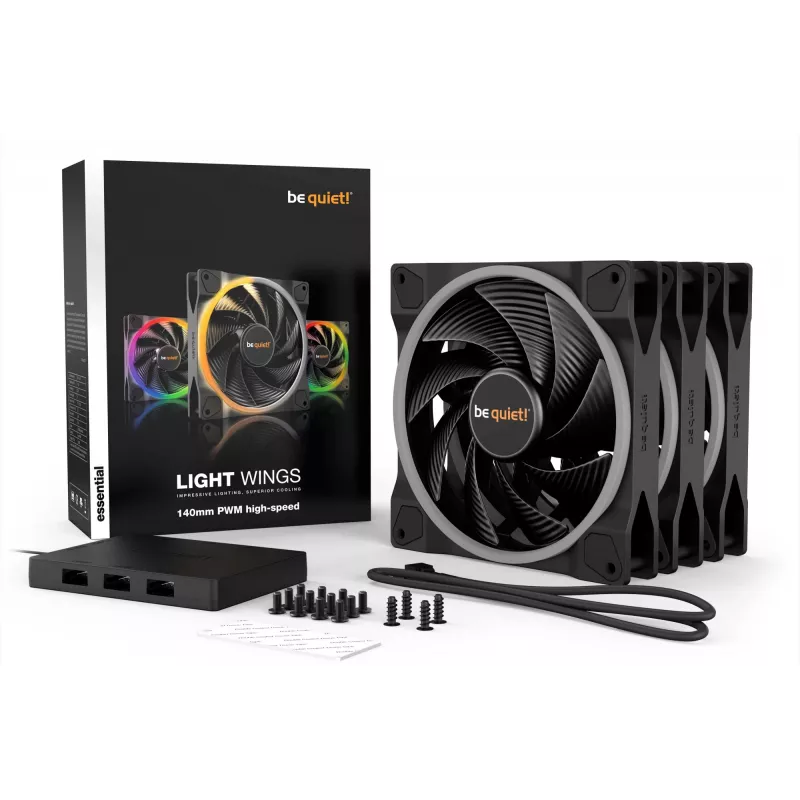 be quiet Light Wings 140mm ARGB PWM ventoinha High-Speed Preta pack de 3