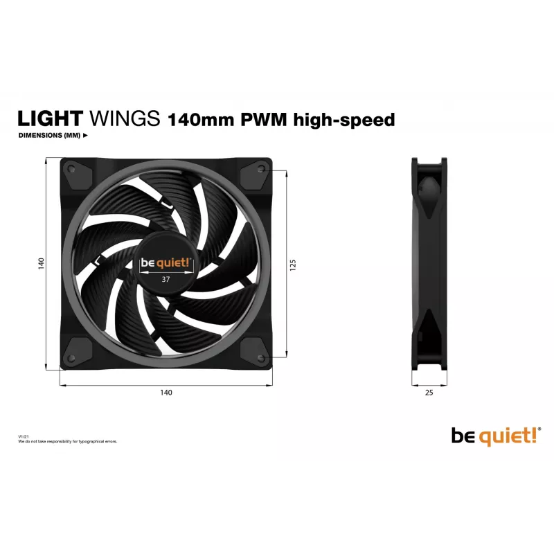 be quiet Light Wings 140mm ARGB PWM ventoinha High-Speed Preta pack de 3