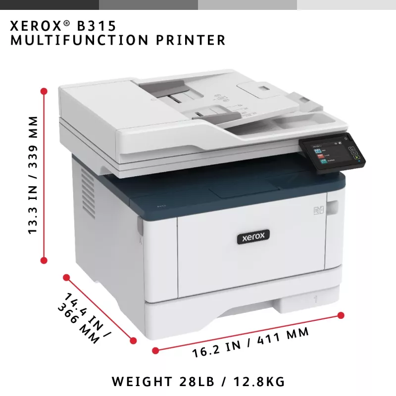 Xerox B315 A4 40ppm Wireless Duplex Copiar/Imprimir/Digitalizar/Fax PS3 PCL5e/6 2 gavetas de papel 350 folhas