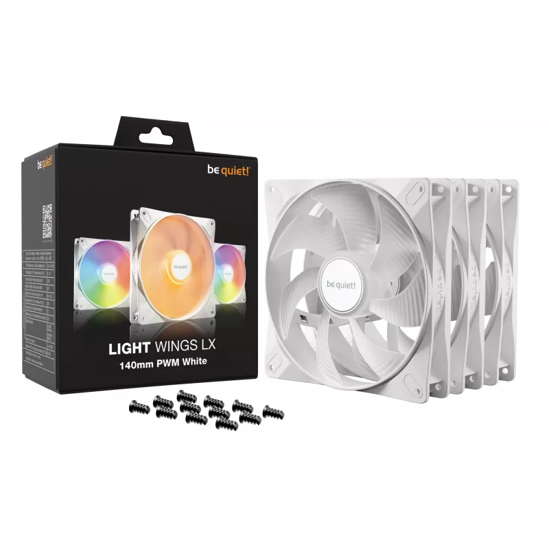 bequiet! LIGHT WINGS LX 140mm PWM Pack de 3 Branco — Ventoinha 140×25 mm, 1200 rpm, 95 m³/h, LEDs RGB