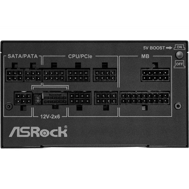 Fonte de alimentação ASRock Phantom Gaming PG-1000G 750 W, ATX 20+4 Pin, 80 PLUS Gold, ventoinha de 135 mm, totalmente modular, preto