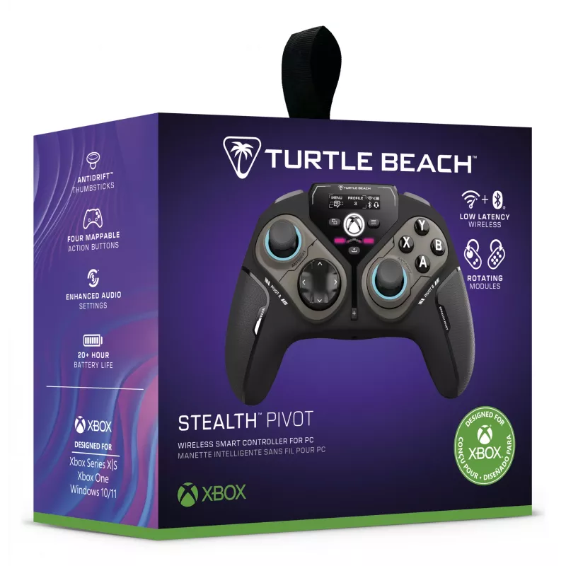 Comando de jogos inteligente sem fios Turtle Beach Stealth Pivot com módulos rotativos, painel de visualização, sticks de efeito Hall, botões reconfiguráveis para PC Windows, Xbox Series X|S e Xbox One