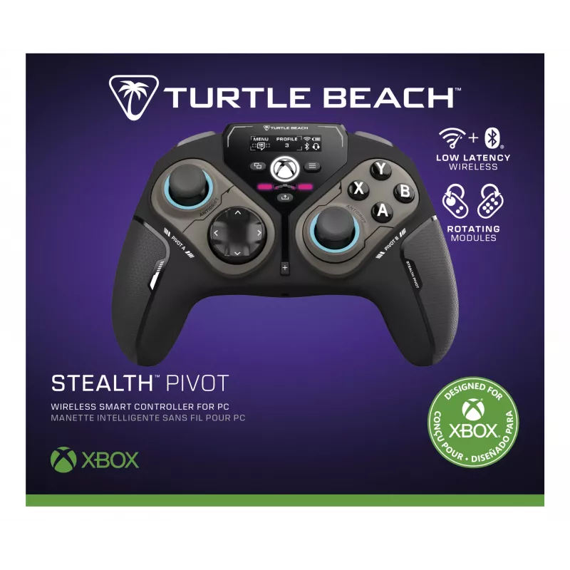 Comando de jogos inteligente sem fios Turtle Beach Stealth Pivot com módulos rotativos, painel de visualização, sticks de efeito Hall, botões reconfiguráveis para PC Windows, Xbox Series X|S e Xbox One