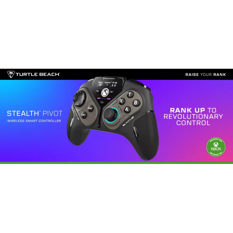 Comando de jogos inteligente sem fios Turtle Beach Stealth Pivot com módulos rotativos, painel de visualização, sticks de efeito Hall, botões reconfiguráveis para PC Windows, Xbox Series X|S e Xbox One