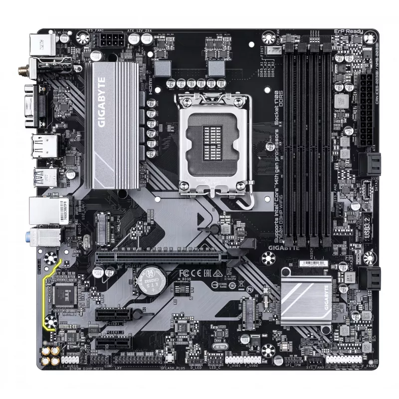 Placa-mãe GIGABYTE B760M D3HP WIFI6 - suporta CPUs Intel Core de 14.ª geração, VRM digital 4+1+1 fases, até 5600 MHz DDR5, 2xPCIe 4.0 M.2, Wi-Fi 6, GbE LAN, USB 3.2 Gen1