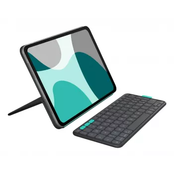 Capa com teclado Logitech Flip Folio QWERTZ Alemão para iPad Pro/Air 11 polegadas, Bluetooth, grafite, bateria 90 mAh
