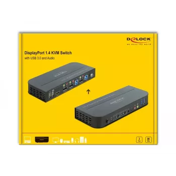 Comutador KVM DELOCK DisplayPort 1.4 8K 30Hz USB 3.0 + Áudio