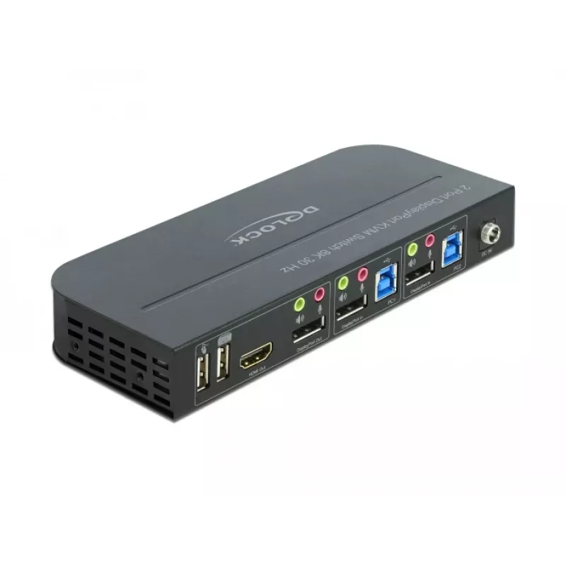 Comutador KVM DELOCK DisplayPort 1.4 8K 30Hz USB 3.0 + Áudio