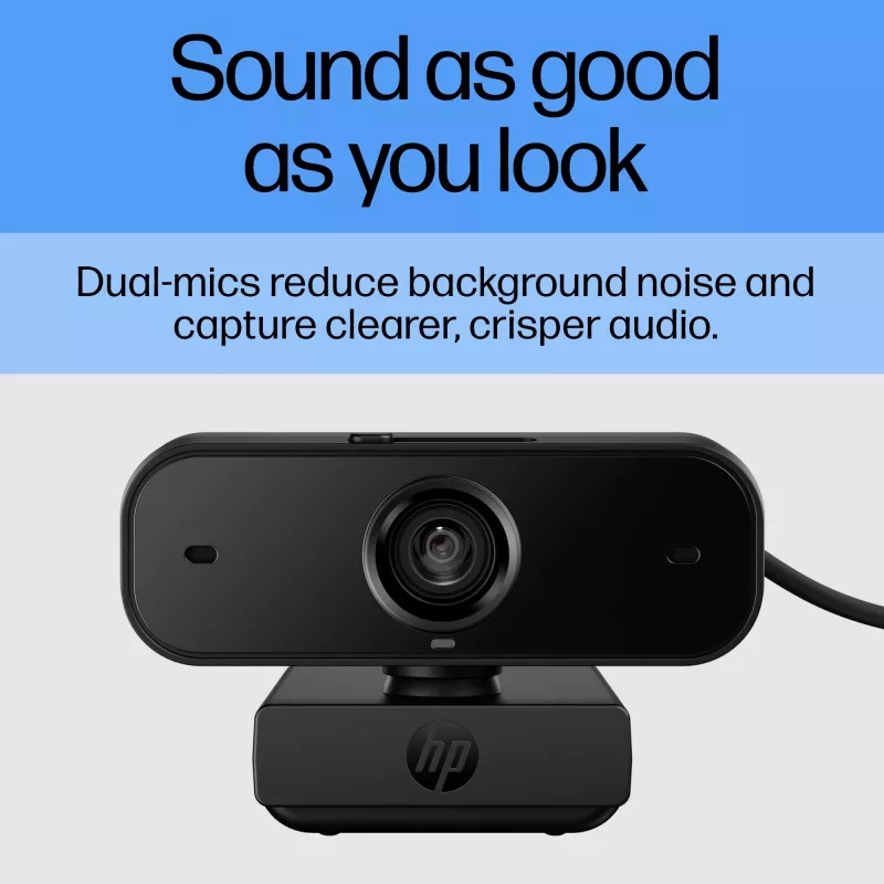 HP 435 FHD webcam (77B10AA), 2 MP, 1920 x 1080, 30 fps, USB-A 2.0, focagem automática, cobertura de privacidade, microfone duplo, preto