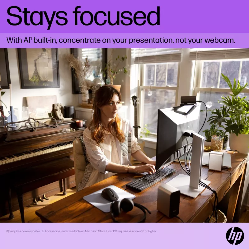 Webcam HP 965 4K Streaming, 8 MP, 3840 x 2160 píxeis, Full HD, 60 fps, 1280x720@30fps, 1280x720@60fps, 1920x1080@30fps, 1920x1080@60fps, 3840x2160@30fps, USB