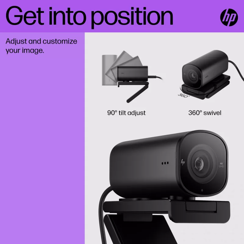 Webcam HP 965 4K Streaming, 8 MP, 3840 x 2160 píxeis, Full HD, 60 fps, 1280x720@30fps, 1280x720@60fps, 1920x1080@30fps, 1920x1080@60fps, 3840x2160@30fps, USB