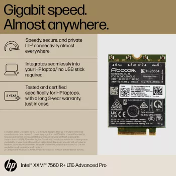 HP XMM 7560 R+ LTE-Advanced Pro WWAN, China, Empresarial, -20 - 65 °C, -40 - 85 °C, Windows 10, Windows 11, 42 mm