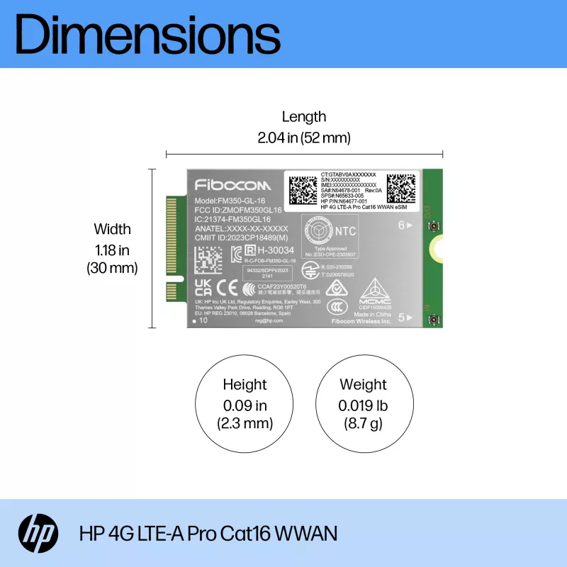 Placas/adaptadores de interface HP 4G LTE-A Pro Cat16 WWAN