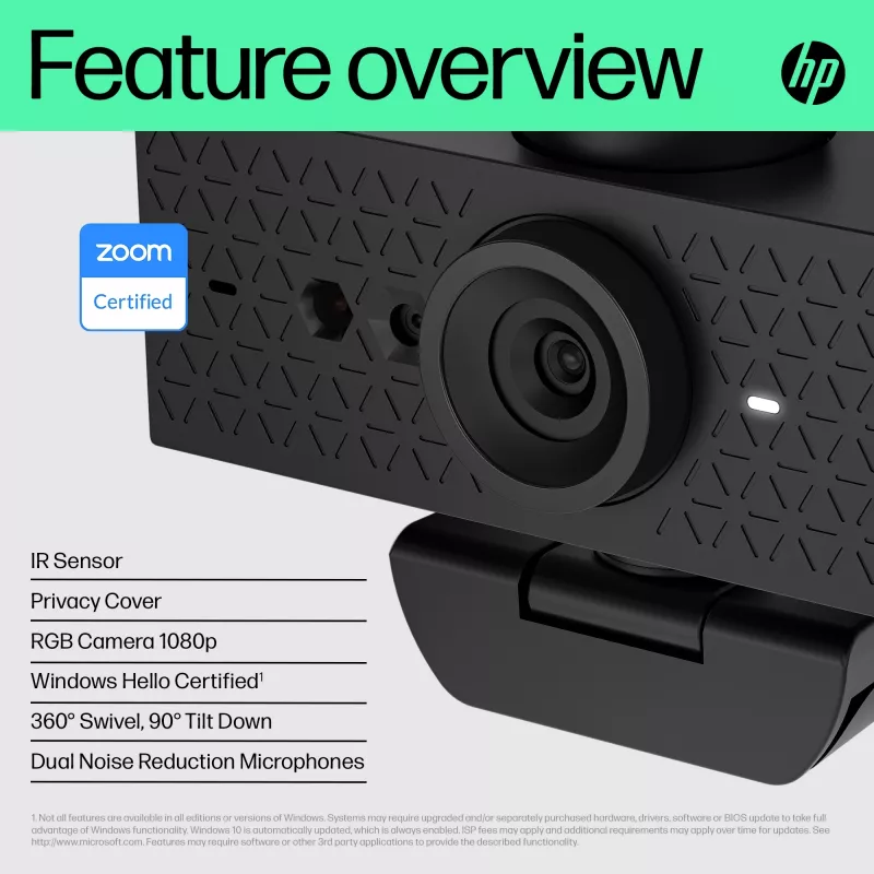Webcam HP 620 FHD, 4 MP, 1920 x 1080 píxeis, Full HD, 60 fps, 720p, 1080p, 5x