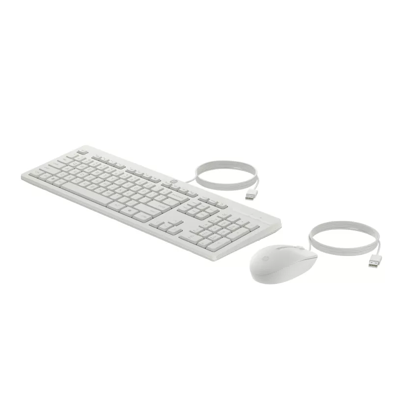 Conjunto de rato e teclado com fios HP 225, tamanho completo (100%), com fios, USB, branco, rato incluído