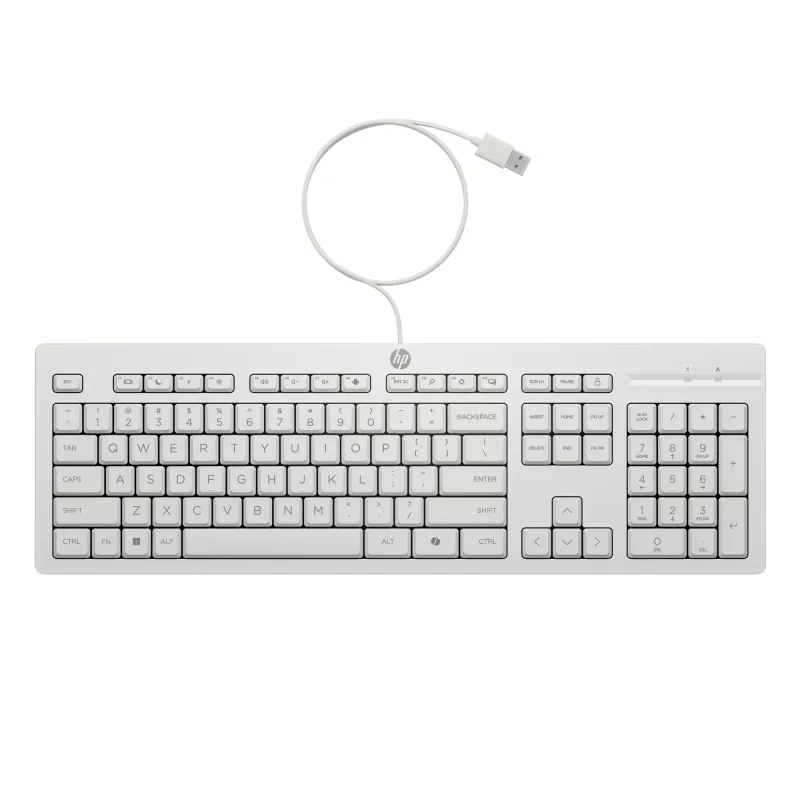 Conjunto de rato e teclado com fios HP 225, tamanho completo (100%), com fios, USB, branco, rato incluído