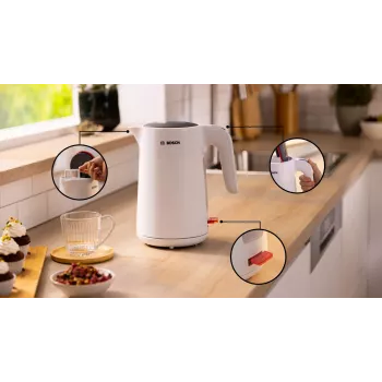 Chaleira Bosch TWK2M161, 1,7 l, 2400 W, branco, corpo em plástico, base 360°