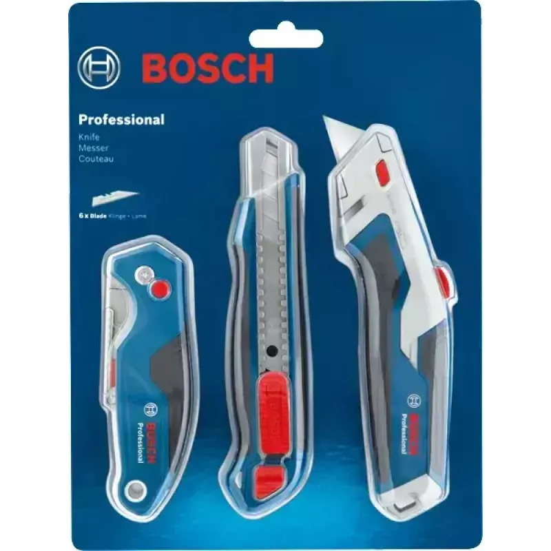 Faca universal Bosch 1 600 A02 7M4 azul, faca dobrável em aço inoxidável