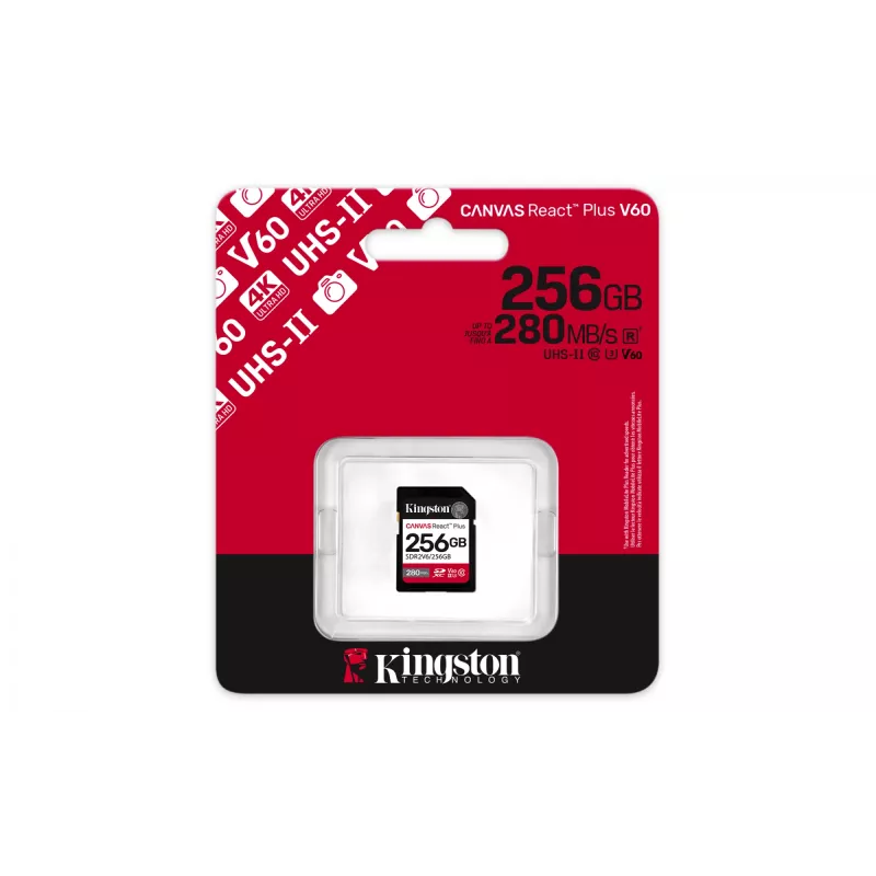 Kingston Technology 256GB Canvas React Plus SDXC UHS-II 280R/150W U3 V60 para Full HD/4K