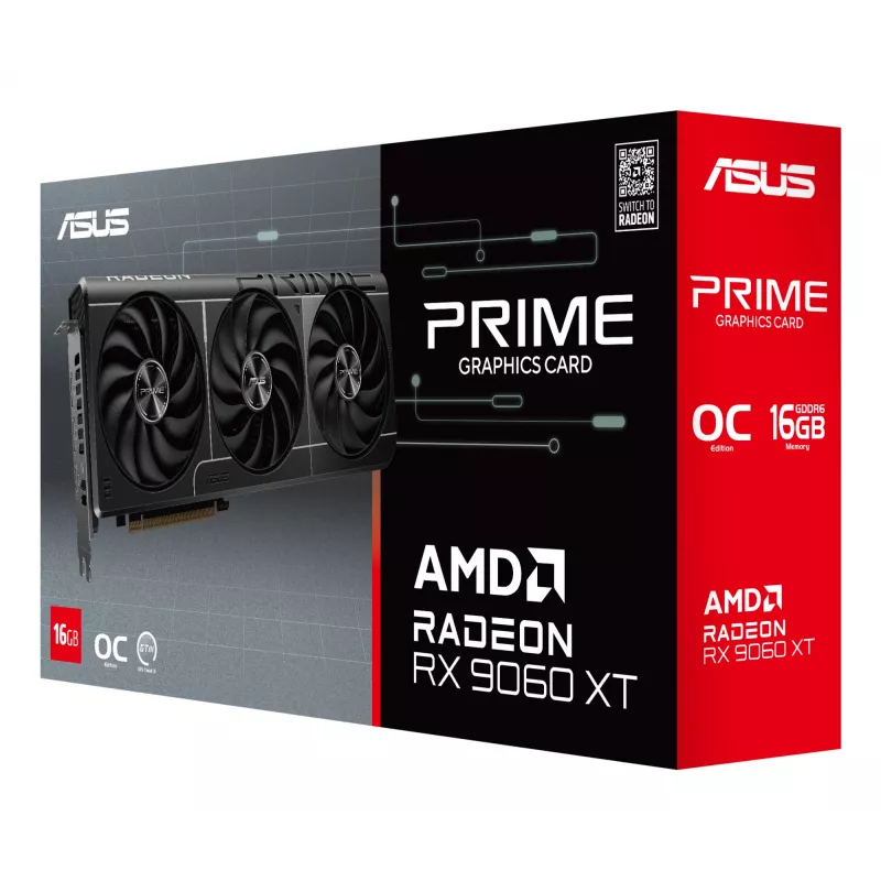 Placa gráfica ASUS Prime Radeon RX 9060 XT 16 GB GDDR6, PCIe 5.0, 128 bits, 3 ventoinhas, 2,5 slots