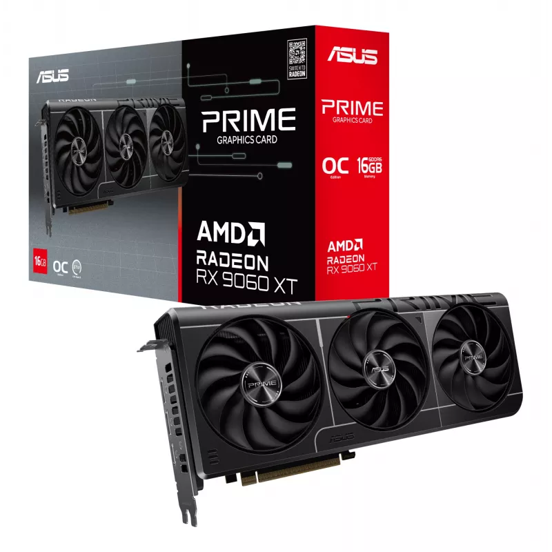 Placa gráfica ASUS Prime Radeon RX 9060 XT 16 GB GDDR6, PCIe 5.0, 128 bits, 3 ventoinhas, 2,5 slots