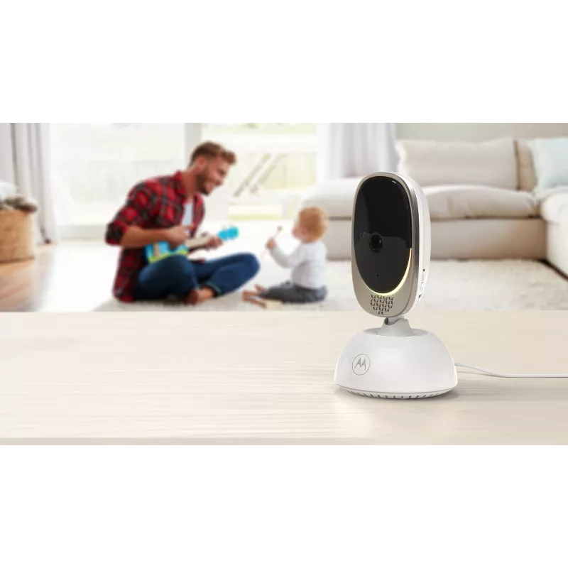Videocâmara Motorola VM85 CONNECT — ecrã TFT de 5 polegadas, 480×272, 300 m de alcance, 2× zoom digital, 2,4 GHz Wi‑Fi/FHSS, áudio bidirecional, branco