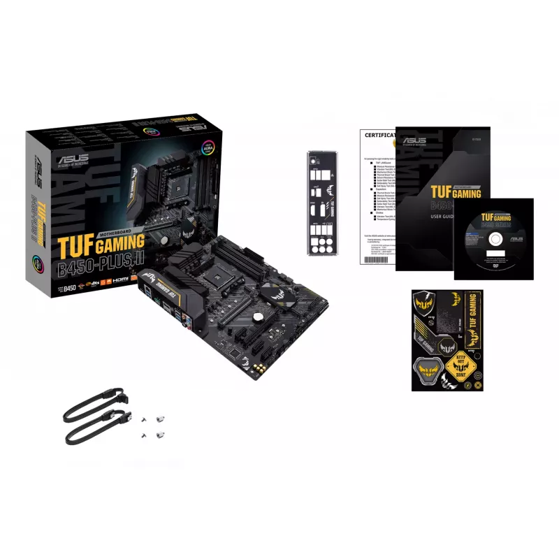 Placa-mãe ASUS TUF GAMING B450-PLUS II ATX, AMD B450, Socket AM4, 4×DIMM DDR4, 128GB, 1×M.2, 6×SATA, HDMI 2.0b, DP1.2, Gigabit LAN