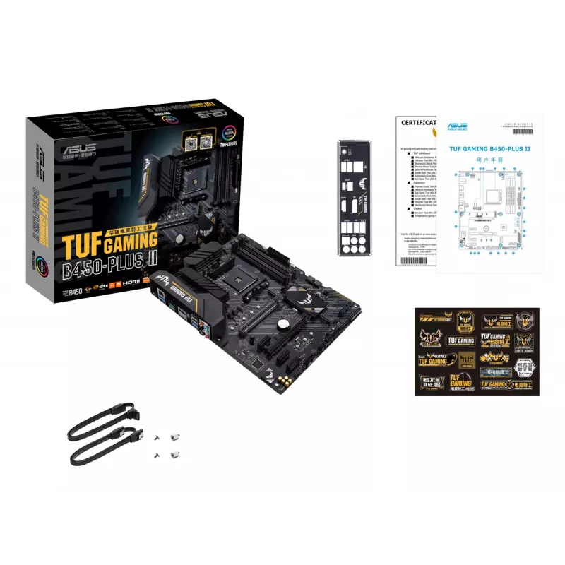 Placa-mãe ASUS TUF GAMING B450-PLUS II ATX, AMD B450, Socket AM4, 4×DIMM DDR4, 128GB, 1×M.2, 6×SATA, HDMI 2.0b, DP1.2, Gigabit LAN