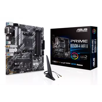 Placa-mãe ASUS PRIME B550M-A WIFI II micro ATX — AMD B550, Socket AM4, DDR4, 4 DIMM, Wi‑Fi 6, Bluetooth 5.2, 2x M.2, HDMI 2.1