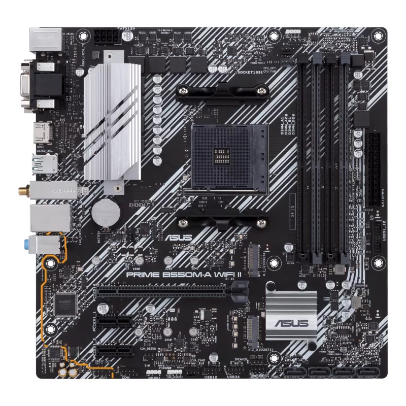 Placa-mãe ASUS PRIME B550M-A WIFI II micro ATX — AMD B550, Socket AM4, DDR4, 4 DIMM, Wi‑Fi 6, Bluetooth 5.2, 2x M.2, HDMI 2.1