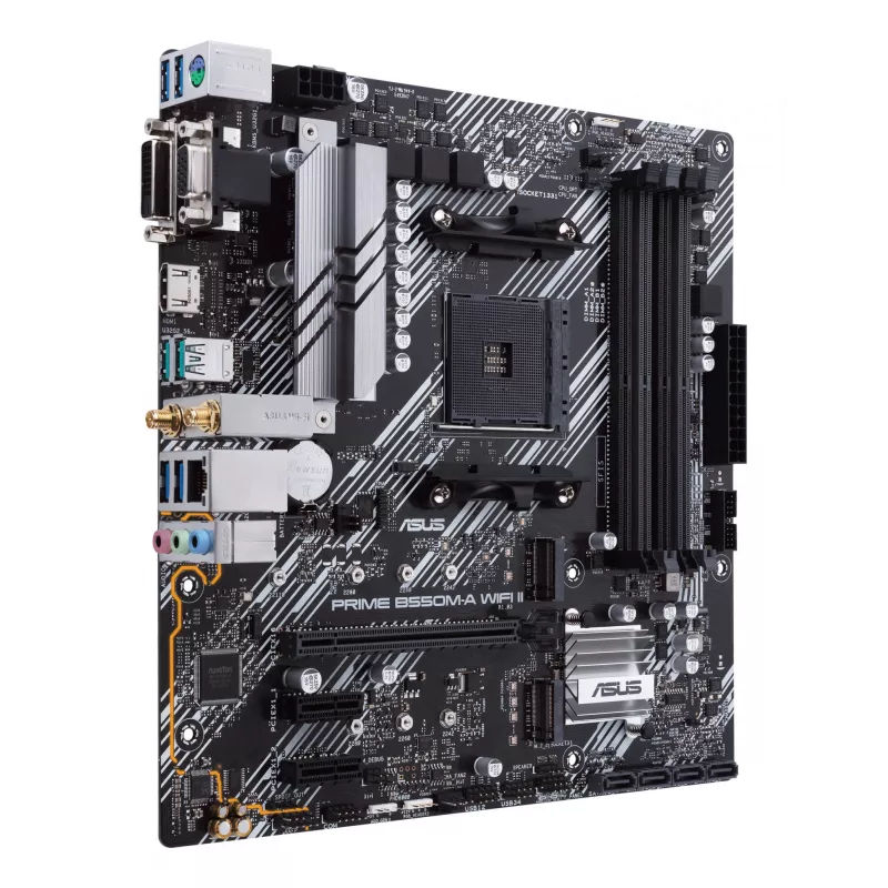 Placa-mãe ASUS PRIME B550M-A WIFI II micro ATX — AMD B550, Socket AM4, DDR4, 4 DIMM, Wi‑Fi 6, Bluetooth 5.2, 2x M.2, HDMI 2.1