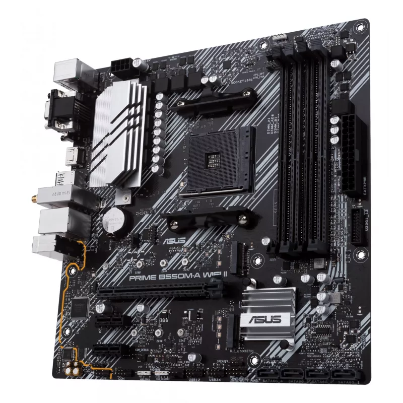 Placa-mãe ASUS PRIME B550M-A WIFI II micro ATX — AMD B550, Socket AM4, DDR4, 4 DIMM, Wi‑Fi 6, Bluetooth 5.2, 2x M.2, HDMI 2.1