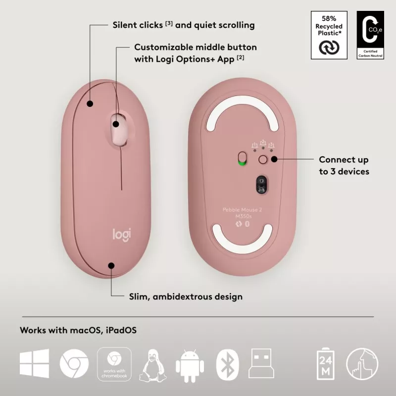 Logitech Pebble 2 Combo teclado e rato sem fios rosa QWERTY