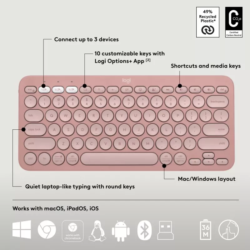 Logitech Pebble 2 Combo teclado e rato sem fios rosa QWERTY