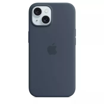 Capa Apple iPhone 15 silicone com MagSafe Storm Blue